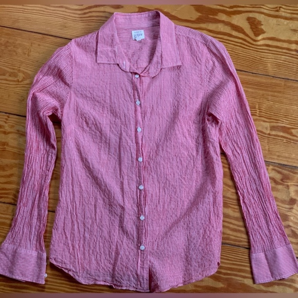 J.Crew The Perfect Cotton Button Down red and white striped shirt size S